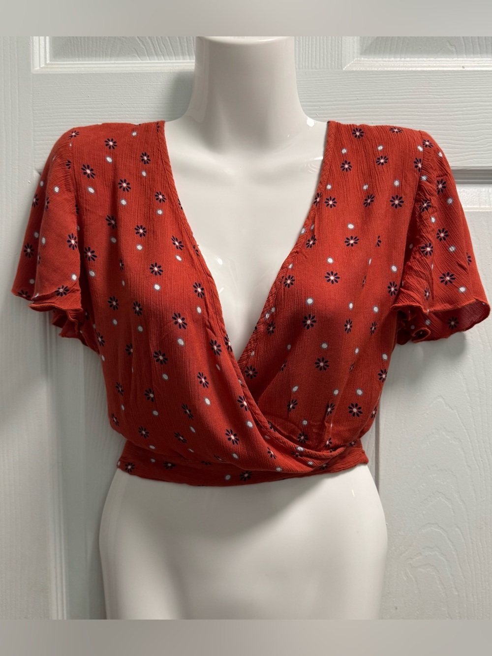 Patrons of Peace Rust Floral Wrap Crop Top